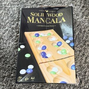 Solid Wood Mancala Game with Multi-Colored Stones
